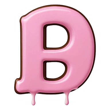 “Single pink bubble letter D, white outline, bottom dipped in chocolate with pink frosting drizzle, kawaii style, glossy, soft shading, clean outline, transparent background, Discord emoji size” sticker