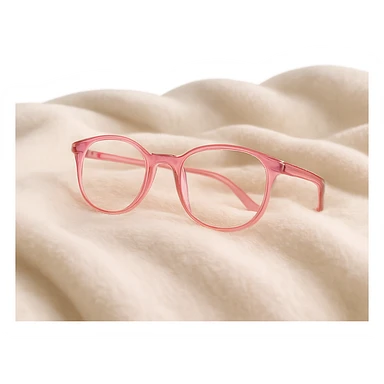 pink reading glasses on a soft blanket, peaceful sticker