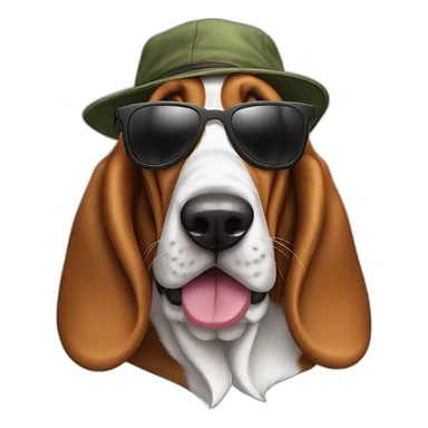 basset hound with cap and sun glasses sticker
