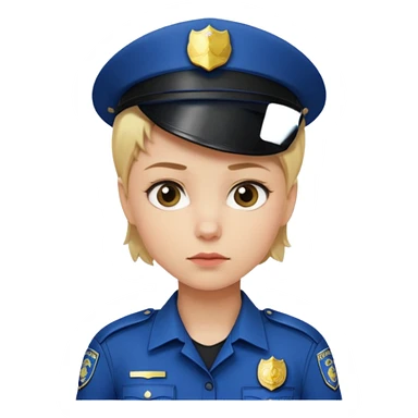 Young woman with short blonde hair, wearing police uniform sticker