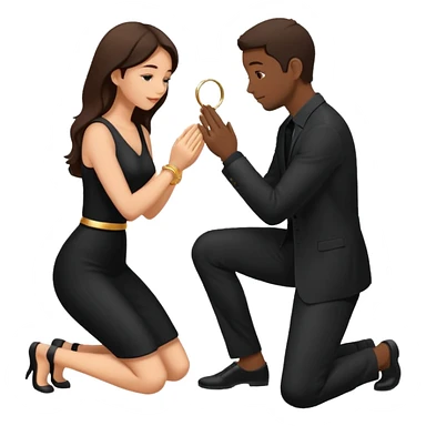 Silhouette of a man kneeling on one knee and offering a ring to a woman receiving it sticker