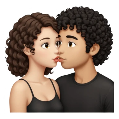 tan boy with black curly hair kissing pale girl with brown hair sticker