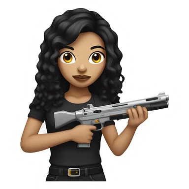 light skin girl with black hair holding gun sticker