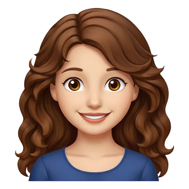 EMOJI IOS SOLO CARA NIÑA PELO LARGO, ONFULADO, MARRON, Y OJOS MARRONES. SONRIENDO, SIN CUELLO sticker