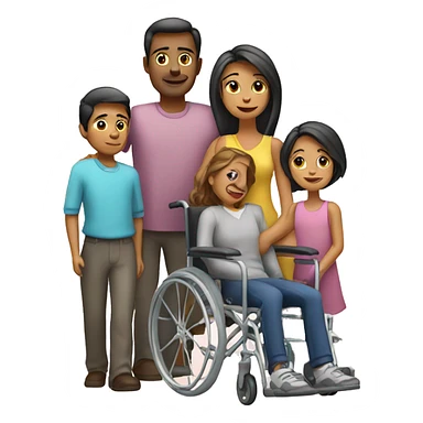 Family with 4, father, mother, girl in wheelchair, girl sticker