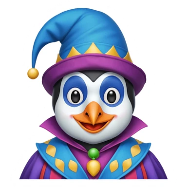 crazy colorful cute penguin jolly joker, medieval, vintage, court jester, mac os icon, blue color sticker