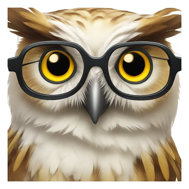 owl head with glasses and yellow eyes, brown and white feathers sticker