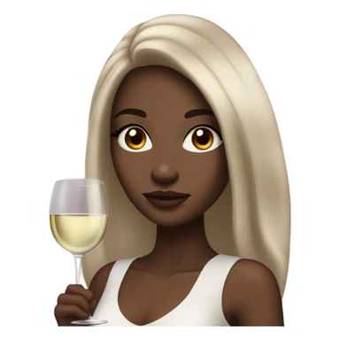 rich girl with white skin, long brown hair, dark eyes, with makeup, with wine sticker