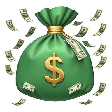 

3D emoji style, big bag of money, flying dollar bills, rich casino vibe, smooth lighting, high detail, clean edges, transparent background



 sticker