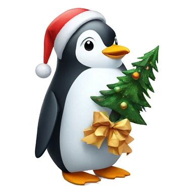 Penguin holding a christmas tree sticker