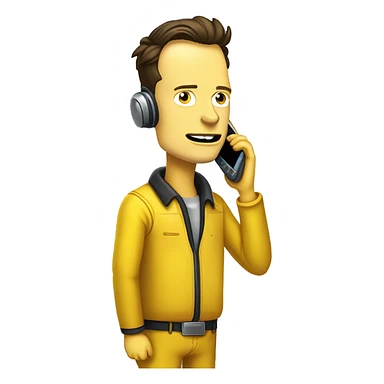 Elon musk in simpson style dressed as camrom yellow outfit making a phone call on a flip phon  sticker