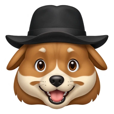 a surprised dog with an open mouth and a black hat on its head sticker