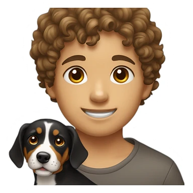 Russian Boy with curly Hair with dog Entlebucher zennenhund sticker