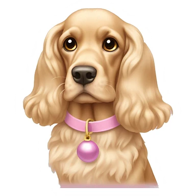 Blond cocker spaniel wearing two light pink sleighbell sticker