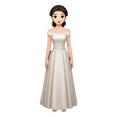 Chica blanca ,ojos marrones, vesti novia ajustado largo, escote barco cuerpo entero ,pelo muy largo moreno y recogido sticker