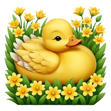 duckling sleeping in flower field sticker