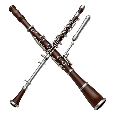 Cinematic Realistic Oboe, slender and elegant dark wood body, silver-plated keys catching soft highlights, delicate reed resting at the top, glowing with refined and classical beauty. sticker