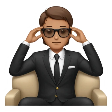 white man with brown hairs in formal suit wearing sunglasses resting with hands behind head sticker
