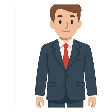 flat toon style corporate person with brown hair, suit sticker