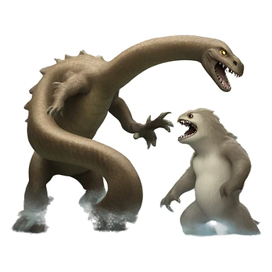 Brown Loch Ness monster fighting a yeti  sticker