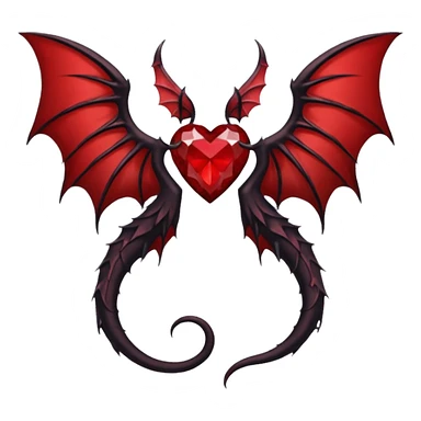 small black succubus wings, cryhstal heart red, succubus tail sticker