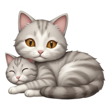 grey and white small cat with its eyes closed lying down with his head leaning on his paw sticker