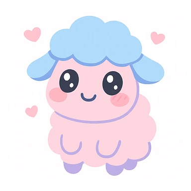 a cute sheep in love, blushing, with hearts, kawaii style sticker