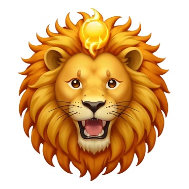 un lion avec la bouche ouverte. Au-dessus du lion, il y a un soleil. En plus, il y a des éclairs d’électricité qui se mêlent à la crinière du lion, comme s’il était chargé d’énergie. Le lion est vue de face sticker