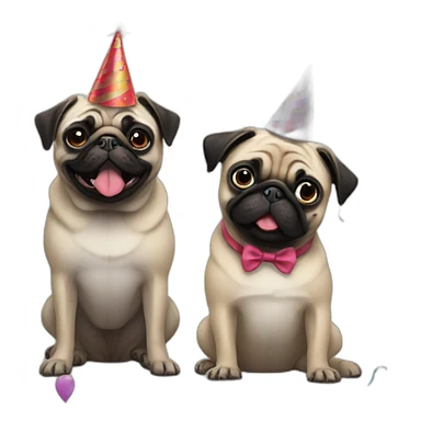 pug and black pug wearing birthday hat sticker