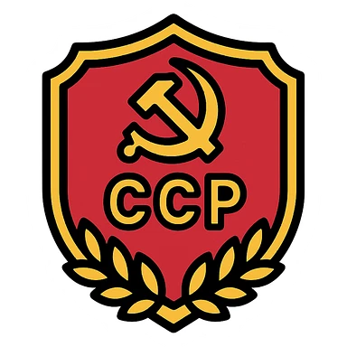 CCP badge, red and gold colors, classic emblem style sticker