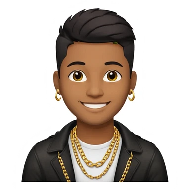 modern style music producer, 30 years old, brown skin, short black undercut hair, wearing a gold chain, smiling sticker