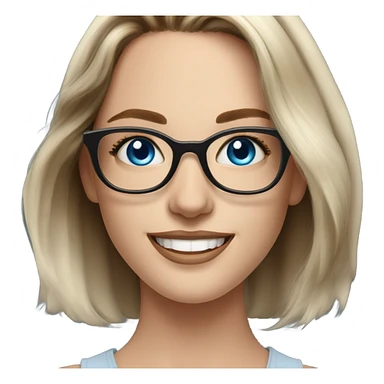 Shoulder length Balayage pale model lady with glasses and blue eyes happy  sticker