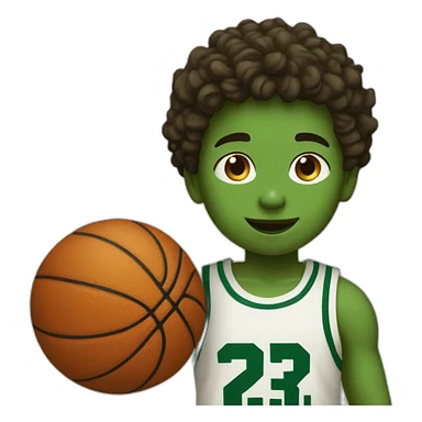 a boy playing basketball with number 3 shirt and the color is green, boy's skin color is white sticker