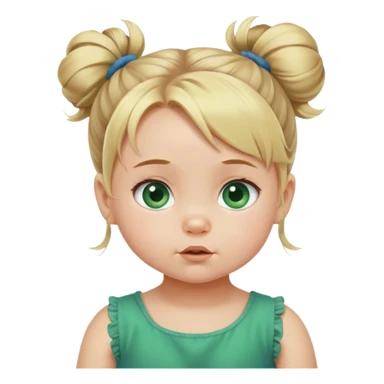 Blond baby girl with messybun green dress blue eyes sticker