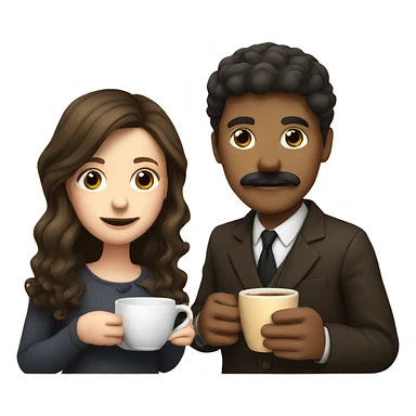 a brunette girl and a dark blond boy with a mustache drinking together a cup of tea sticker