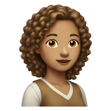A girl with long brown curly hair with light skin tone sticker