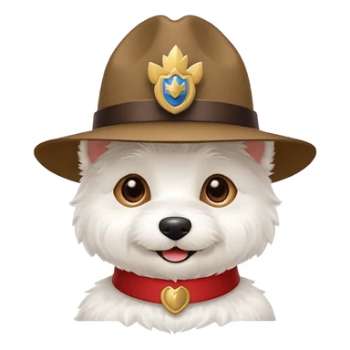 Westie with a tiny Mountie hat sticker