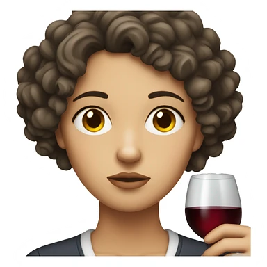 Sad White Woman with curly dark brown hair drinking wine sticker