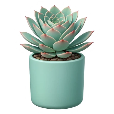 A ceramic pot in a pastel turquoise color, shaped like a cylinder, the pot is tall and contains an Echeveria 'Painted Nodulosa' plant. sticker