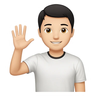 joven trigueño corte de pelo muy cortito polera blanca sonrisa bonita saludando mano arriba sticker