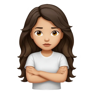 Hispanic light tan girl with long dark wavy hair with arms folded and slightly pouting sticker