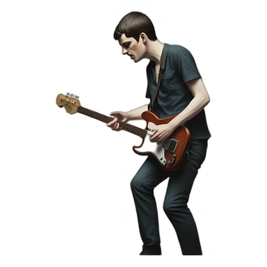 photo realistic Ian Curtis, standing, playing electric guitar, full body view sticker