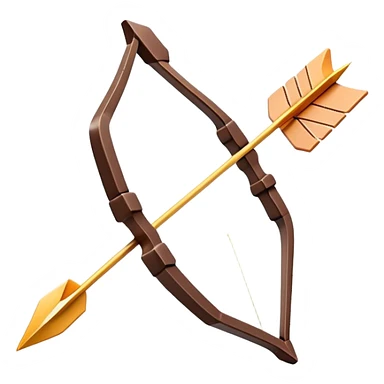 Clash of Clans aesthetic: Cinematic Playful Pixel 3D Bow & Arrow Portrait Emoji, rendered in a 3D vector-style similar to standard emojis with minimal shading and bold, simplified shapes. A compact, distinct form with signature details, softly glowing with a pixelated adventure charm. Simplified yet unmistakably iconic, highly detailed and consistent, glowing with a soft radiance and high shine. Stylized with a touch of classic pixel-art charm and a soft glowing outline, capturing the essence of a beloved gaming relic with a friendly, playful manner! sticker