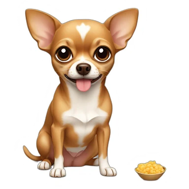 brown Chihuahua eating sticker