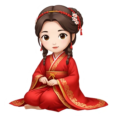 Beautiful girl wearing red Hanfu wedding dress sitting sticker