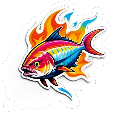 flaming tuna fish sticker