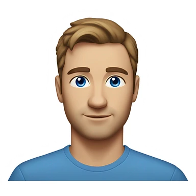 A head and shoulders shot of a 33 year old Caucasian man, with short brown hair,   with blue eyes wearing a t-shirt. sticker