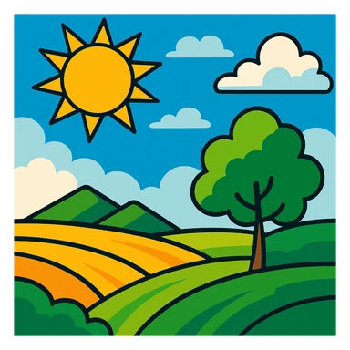 sunny landscape scene in vibrant toon style sticker
