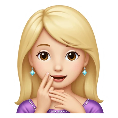 Emoji coquette, shy smile, hand near mouth (simplified), tiny sparkles, soft gradient background, 512x512, transparent background

 sticker