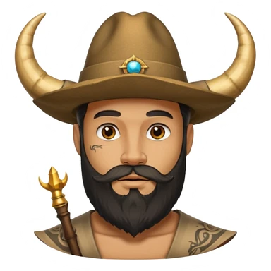 Bearded figure — large hat with horn, tattoo on face sticker